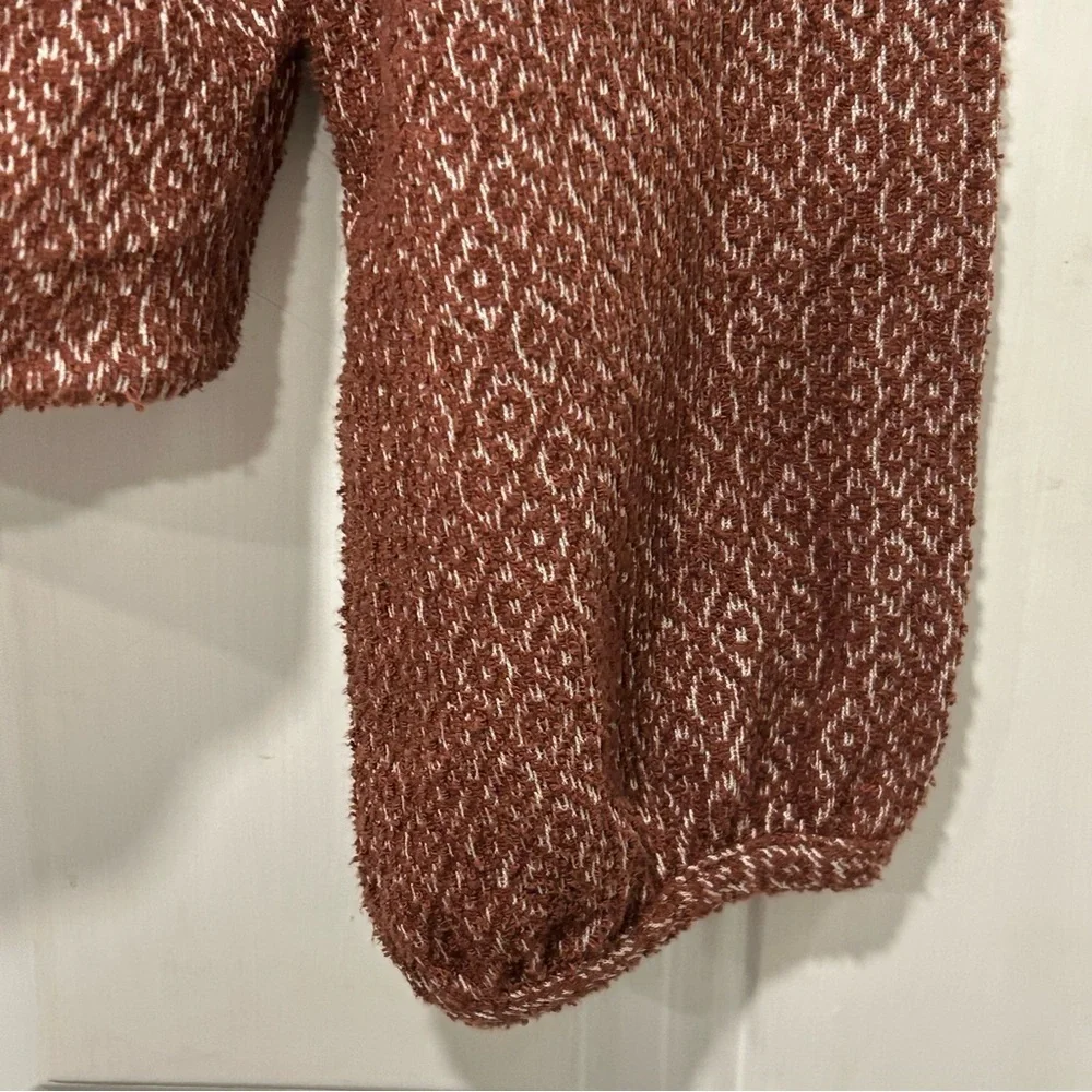 Madewell Jacquard Puff-Sleeve Victorian Crop Top, maroon, Square-Neck, small